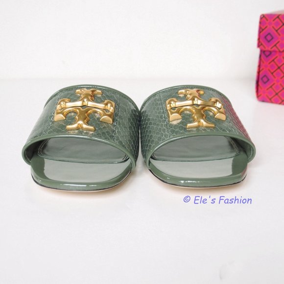 NIB Tory Burch Eleanor Snake Pattern Leather Slide Palm Leaf US 7 AUTHENTIC - Picture 9 of 16
